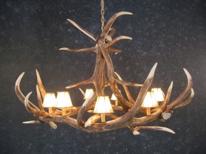 Elk Antler Chandelier with Rawhide Shades