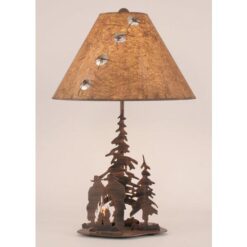 Iron Pine Trees & Cowboy Campfire Scene Lamp w/Night Light