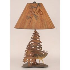 Iron Elk Lamp with Pine Trees