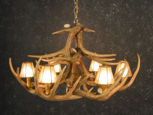 Whitetail 12 Antler Chandelier with Rawhide Shades