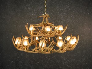 Whitetail 30 Antler Chandelier wuth Rawhide Shades