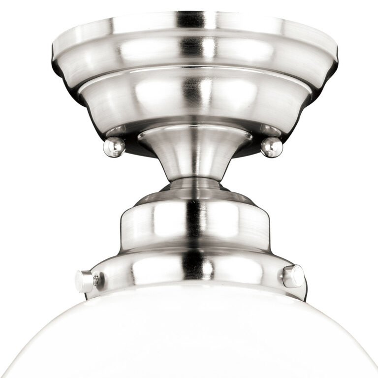 Huntley 12-in W Satin Nickel Farmhouse Schoolhouse Semi Flush Mount Ceiling Light White Glass - Image 2