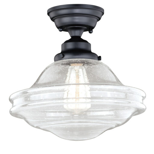 Huntley 12-in W Bronze Farmhouse Schoolhouse Semi Flush Mount Ceiling Light Clear Glass