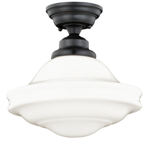 Huntley 12-in W Bronze Farmhouse Schoolhouse Semi Flush Mount Ceiling Light White Glass