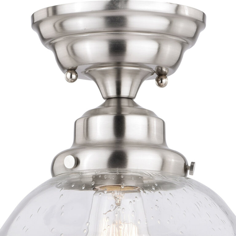 Huntley 12-in W Satin Nickel Farmhouse Schoolhouse Semi Flush Mount Ceiling Light Clear Glass - Image 2