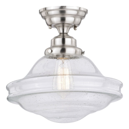 Huntley 12-in W Satin Nickel Farmhouse Schoolhouse Semi Flush Mount Ceiling Light Clear Glass