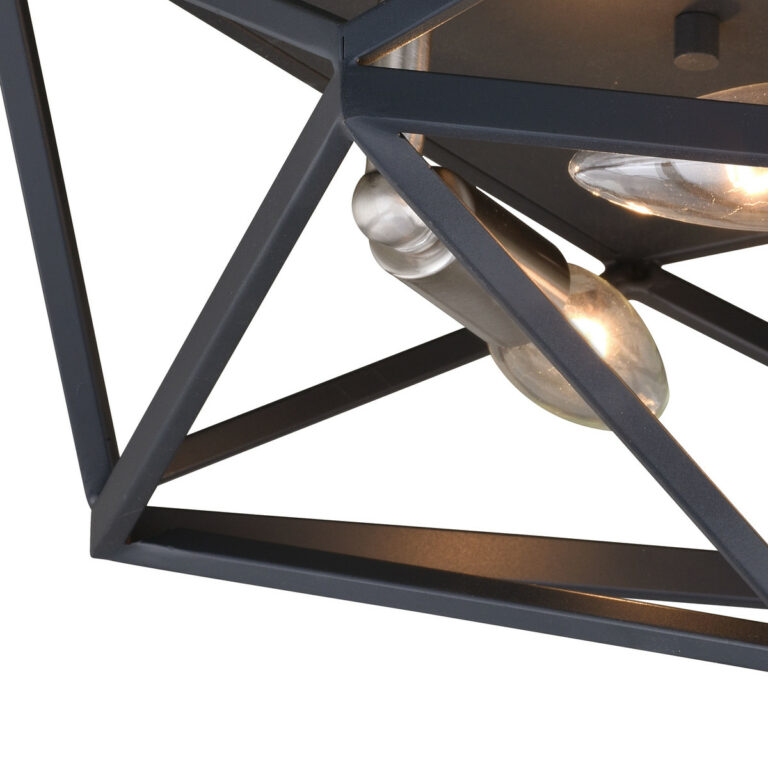 Hailey 15-in W Black Nickel Industrial Cage Flush Mount Ceiling Light Fixture - Image 2