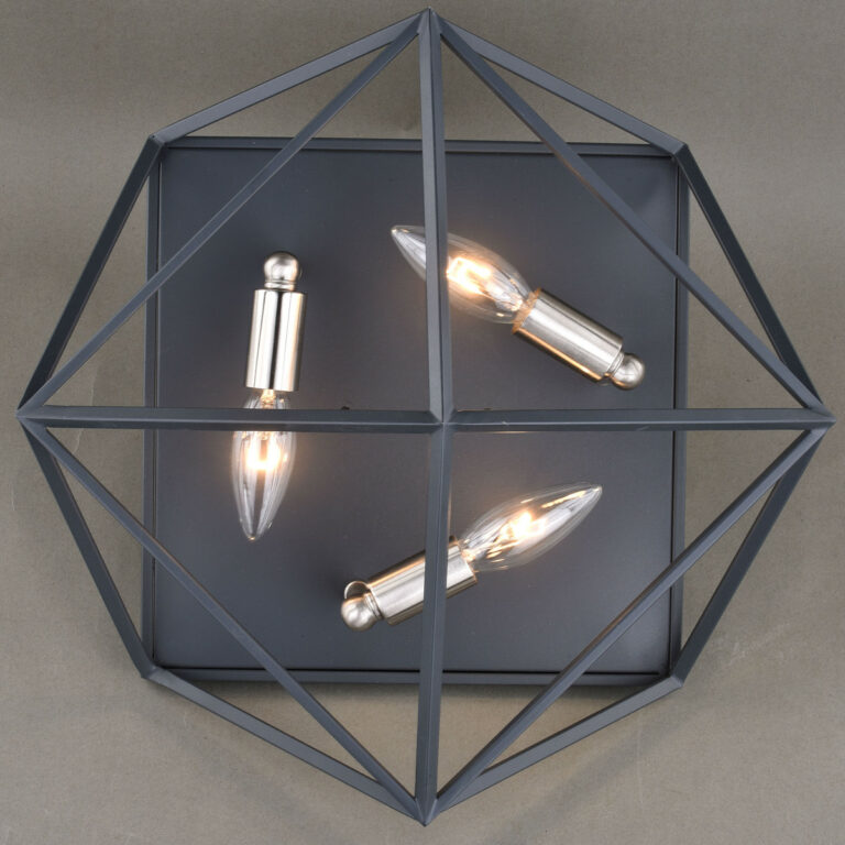 Hailey 15-in W Black Nickel Industrial Cage Flush Mount Ceiling Light Fixture - Image 3