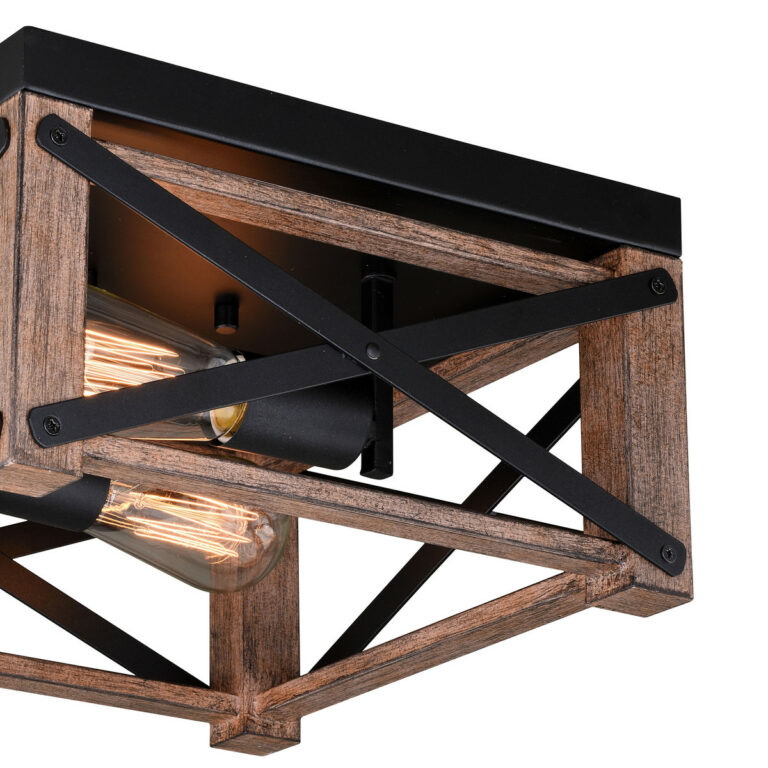 Colton 12-in W Brown Wood Cage Flush Mount Ceiling Light Fixture - Image 3