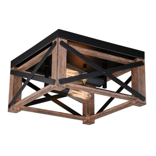 Colton 12-in W Brown Wood Cage Flush Mount Ceiling Light Fixture