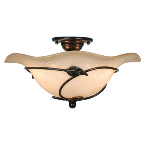 Vine 15-in W Black Rustic Semi Flush Mount Ceiling Light Amber Glass