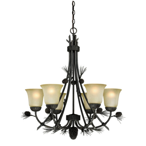 Sierra 6 Light Bronze Rustic Pinecone Chandelier