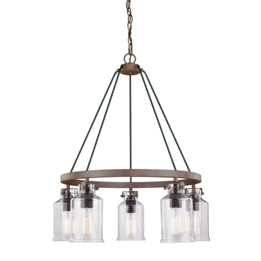 Milone 5 Light Bronze Rustic Wheel Chandelier Clear Glass