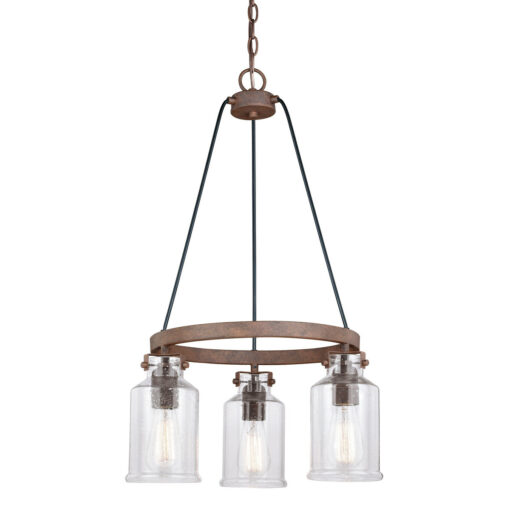 Milone 3 Light Bronze Rustic Wheel Mini Chandelier Clear Glass