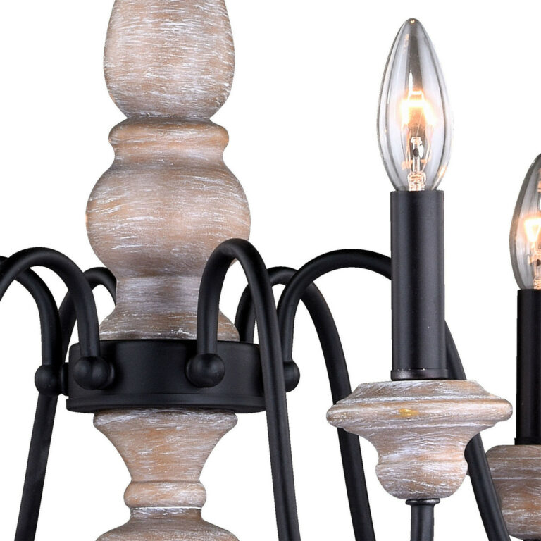 Georgetown 6 Light Gray Wood Farmhouse Chandelier - Image 3