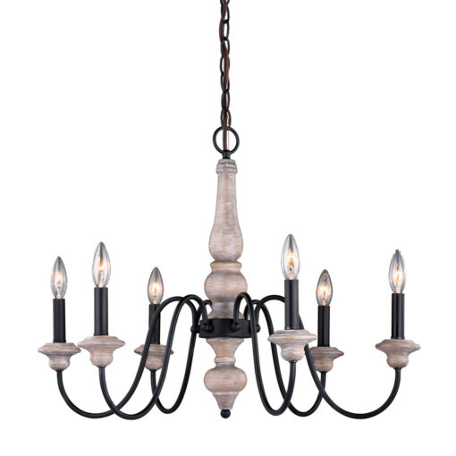 Georgetown 6 Light Gray Wood Farmhouse Chandelier