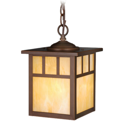 Mission 1 Light Bronze Outdoor Lantern Pendant Honey Glass