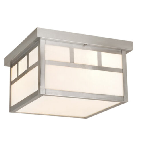 Mission Steel Square Outdoor Flush Mount Ceiling Light White Glass