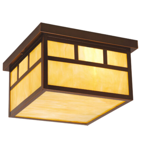 Mission Bronze Square Outdoor Flush Mount Ceiling Light Honey Glass