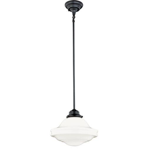 Huntley 1 Light Bronze Farmhouse Schoolhouse Pendant White Glass
