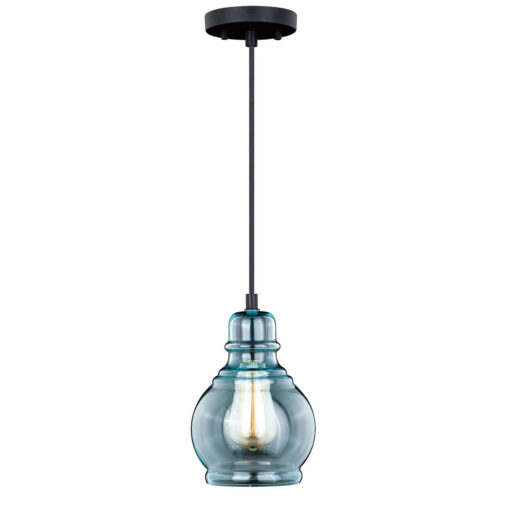 Mille Bronze Farmhouse Jar Mini Pendant Ceiling Light Smoke Blue Glass