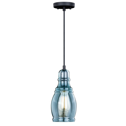 Mille Bronze Farmhouse Jar Mini Pendant Ceiling Light Smoke Blue Glass