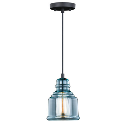 Mille Bronze Farmhouse Jar Mini Pendant Ceiling Light Smoke Blue Glass