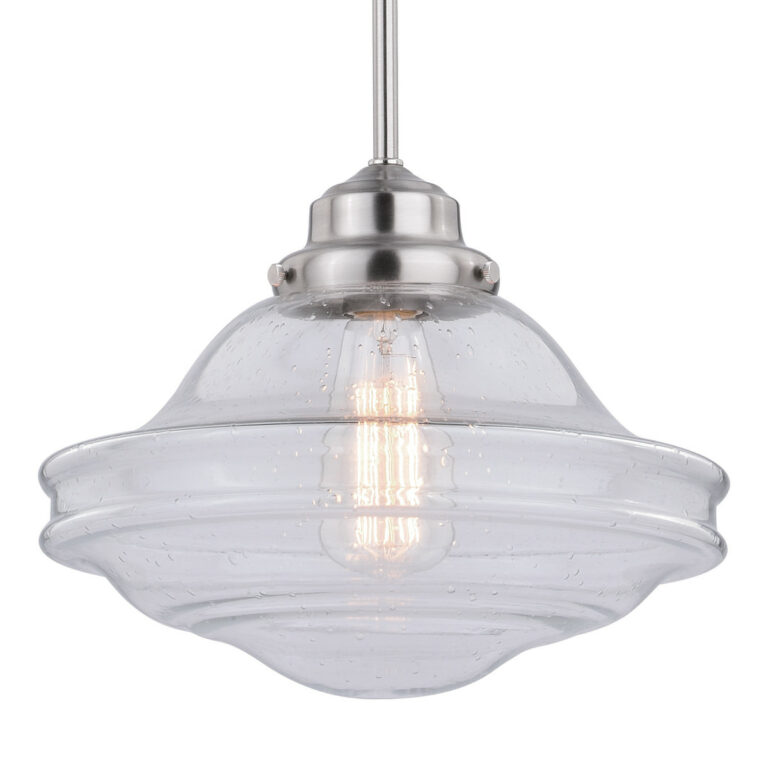 Huntley 1 Light Satin Nickel Farmhouse Schoolhouse Pendant Clear Glass - Image 3