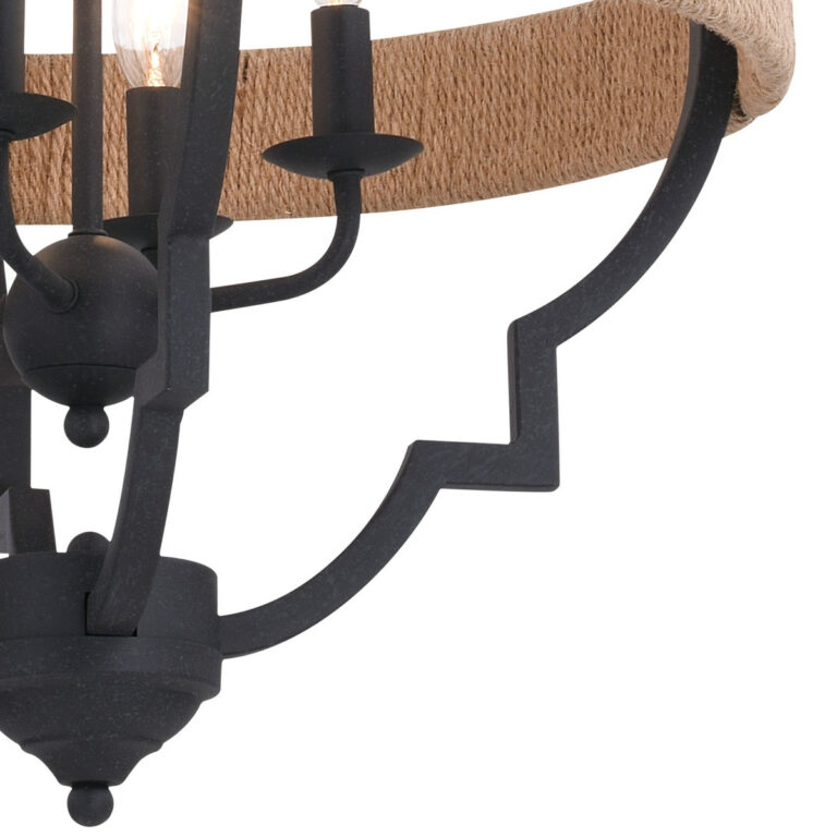 Beaumont 4L Gray and Natural Rope Farmhouse Cage Pendant Light - Image 2