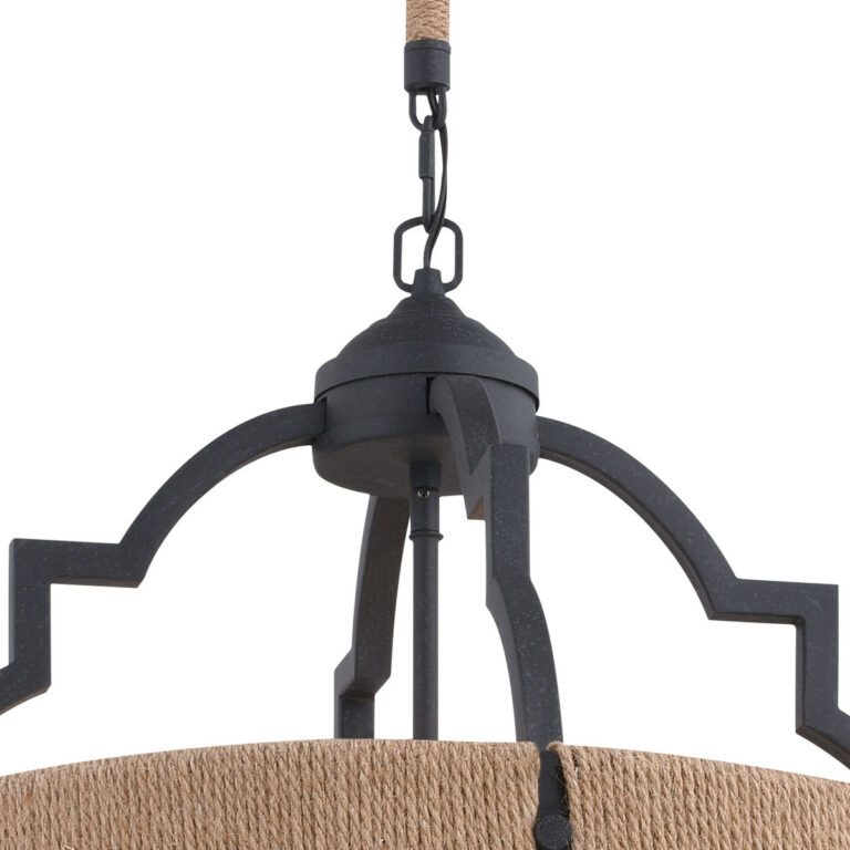Beaumont 4L Gray and Natural Rope Farmhouse Cage Pendant Light - Image 3