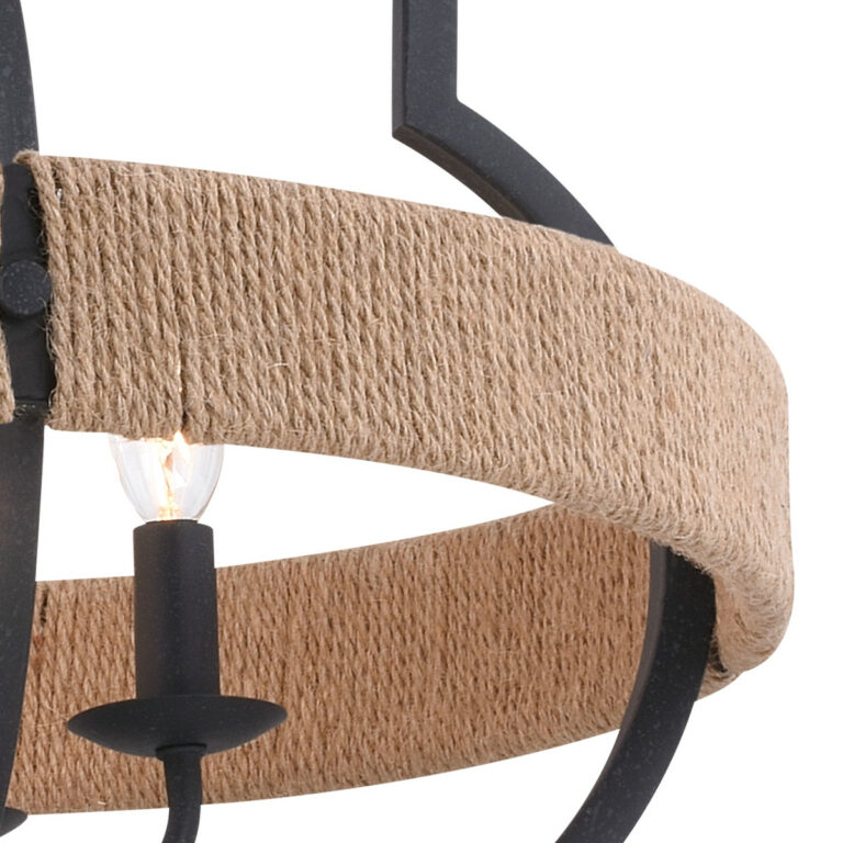 Beaumont 4L Gray and Natural Rope Farmhouse Cage Pendant Light - Image 4
