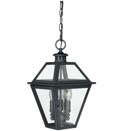 Nottingham 3 Light Black Outdoor Lantern Pendant Clear Glass
