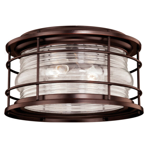Hyannis Bronze Coastal Round Outdoor Flush Mount Ceiling Light Clear Glass