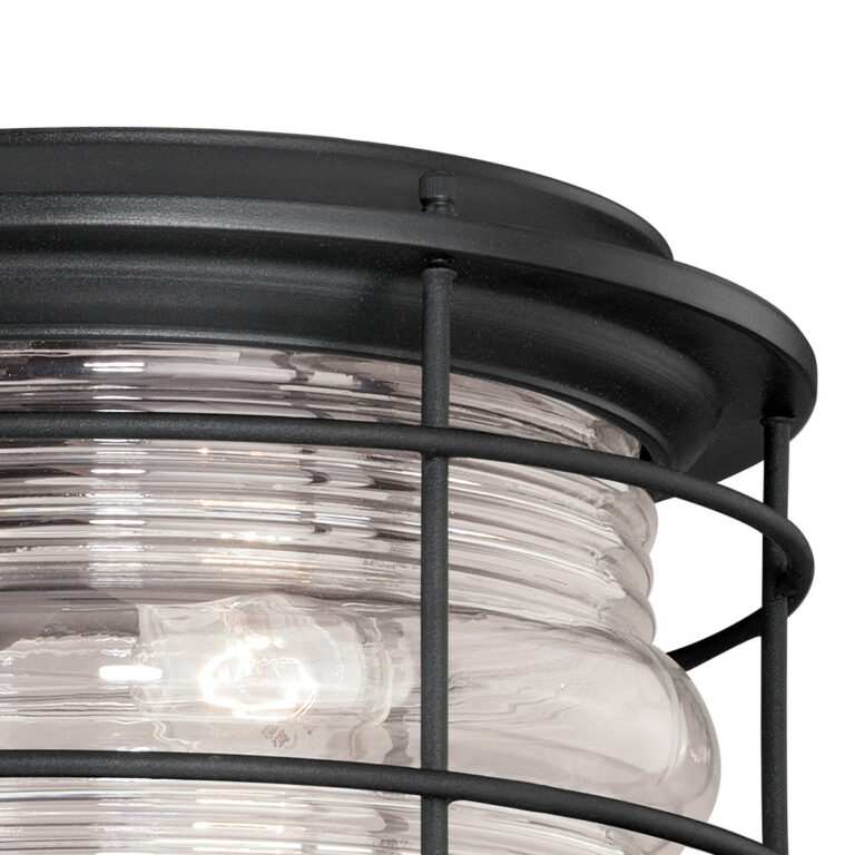 Hyannis Black Coastal Round Outdoor Flush Mount Ceiling Light Clear Glass - Image 2
