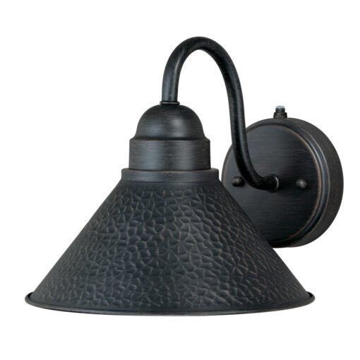 Outland 1 Light Dusk to Dawn Black Gold Farmhouse Barn Dome Outdoor Wall Lantern