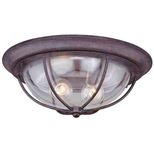 Dockside Bronze Coastal Round Outdoor Flush Mount Ceiling Light Clear Glass