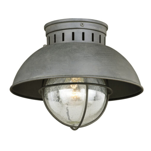 Harwich Gray Coastal Barn Dome Outdoor Flush Mount Ceiling Light Clear Glass