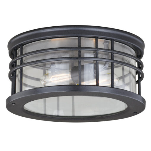 Wrightwood Black Round Outdoor Flush Mount Ceiling Light Clear Glass