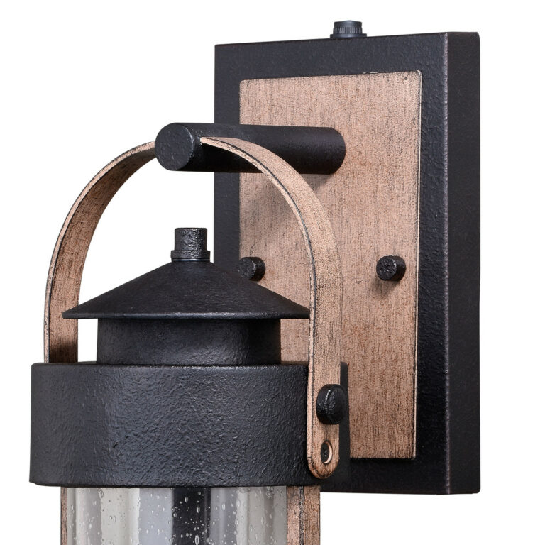 Cumberland 1 Light Dusk to Dawn Brown Wood Rustic Outdoor Wall Lantern Clear Glass - Image 2