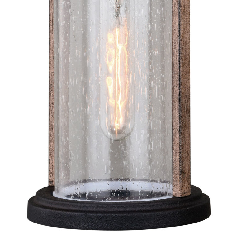Cumberland 1 Light Dusk to Dawn Brown Wood Rustic Outdoor Wall Lantern Clear Glass - Image 3