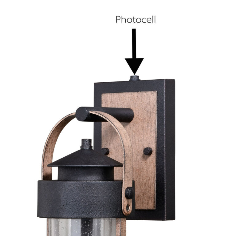 Cumberland 1 Light Dusk to Dawn Brown Wood Rustic Outdoor Wall Lantern Clear Glass - Image 4