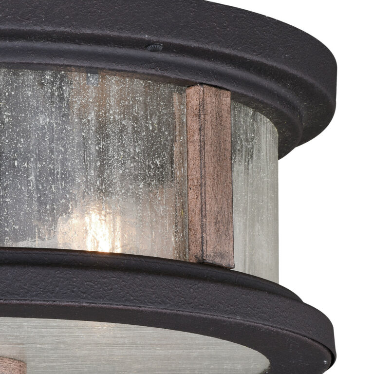 Cumberland Rustic Wood Round Outdoor Flush Mount Ceiling Light Clear Glass - Image 2