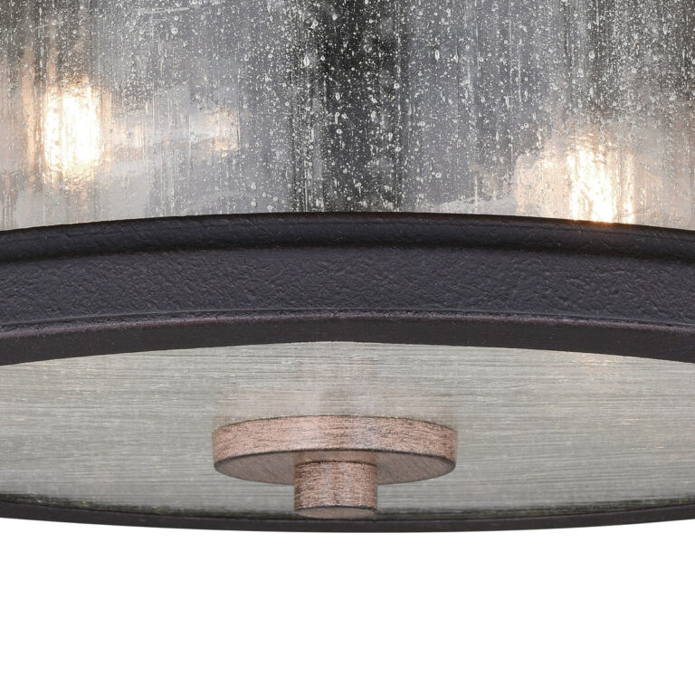 Cumberland Rustic Wood Round Outdoor Flush Mount Ceiling Light Clear Glass - Image 3