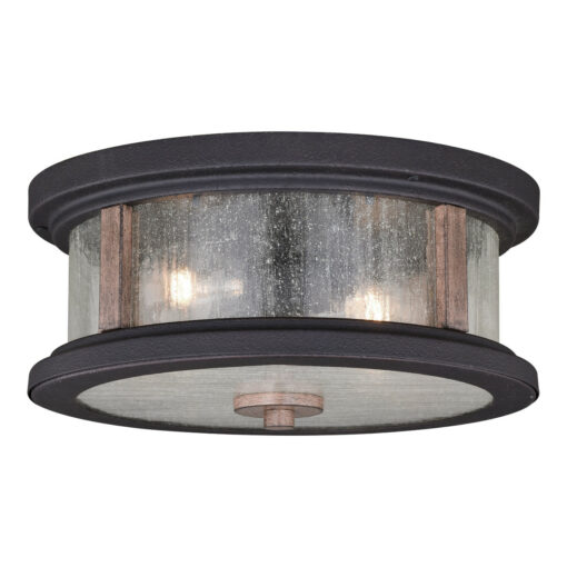 Cumberland Rustic Wood Round Outdoor Flush Mount Ceiling Light Clear Glass