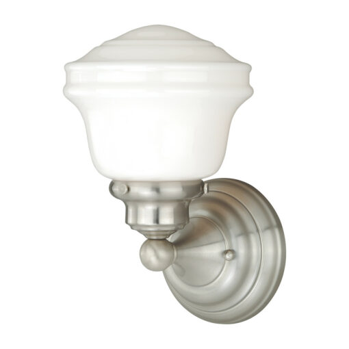 Huntley 1 Light Satin Nickel Farmhouse Schoolhouse Bathroom Wall Fixture