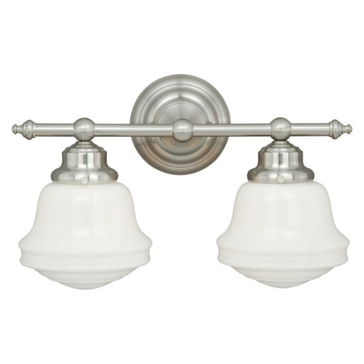 Huntley 2 Light Satin Nickel Farmhouse Schoolhouse Bathroom Vanity Fixture