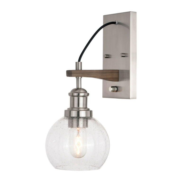 Avondale Wall Light Satin Nickel and Dark Sycamore - Image 2